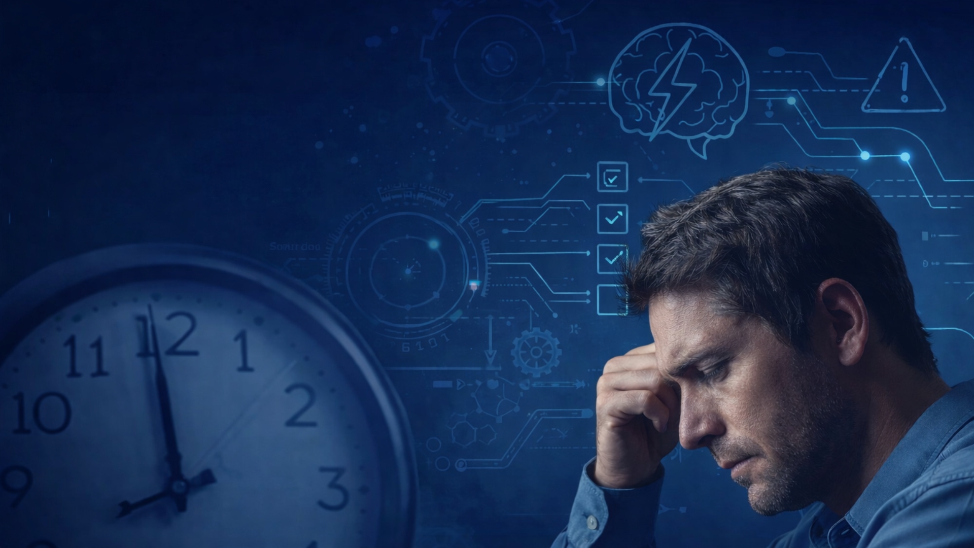 man thinking under pressure representing procrastination and mental resistance to starting important work