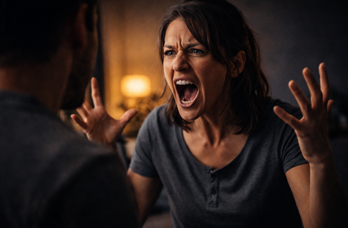 person reacting strongly in emotional conflict situation
