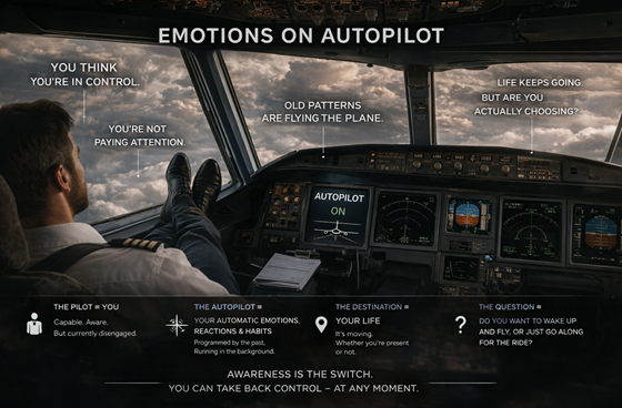 visual metaphor of autopilot representing unconscious emotional patterns