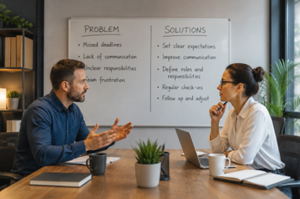 workplace conflict discussion focused on finding solutions and improving communication