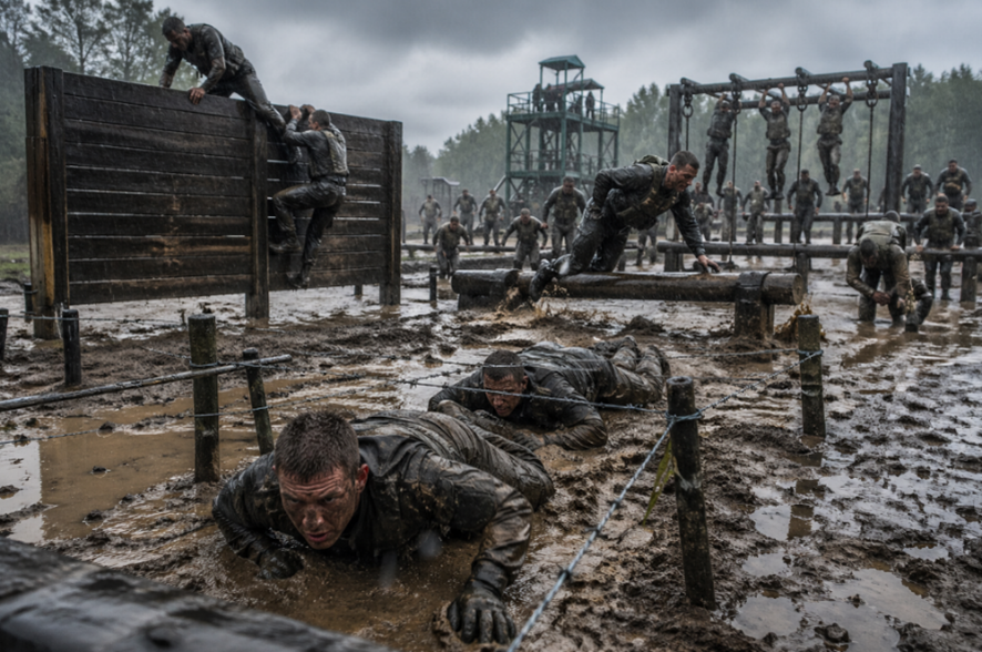 military obstacle course demonstrating discipline perseverance and mental toughness