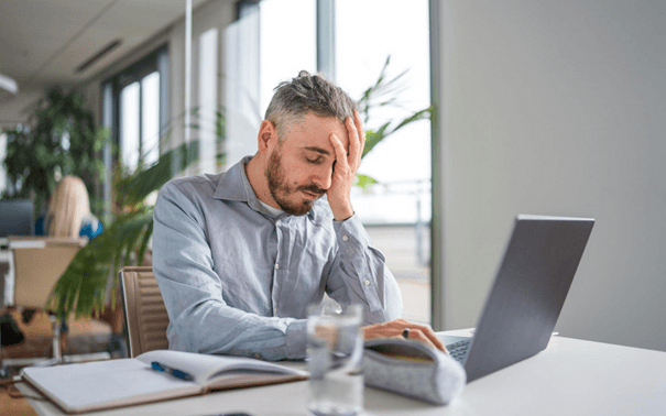 Mental fatigue causing reduced concentration while working on a laptop