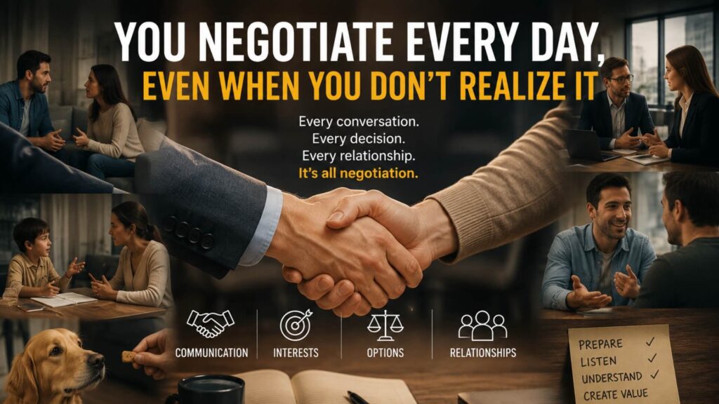 Negotiation skills used in everyday conversations at work home and relationships