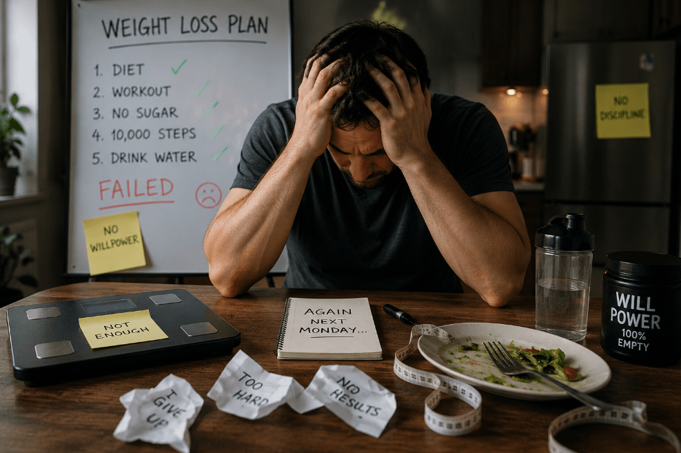 Person frustrated after failing to change habits because identity and self-image remained the same
