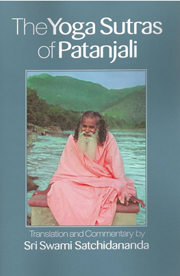 The Yoga Sutras of Patanjali book cover with a bearded man seated beside a river